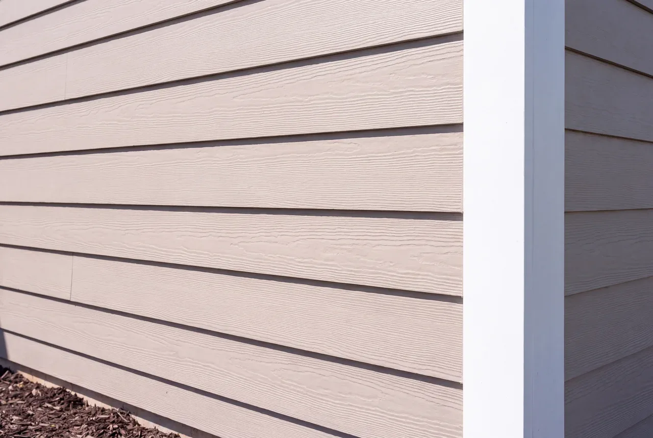 Close view of newly installed lap siding meeting a white corner post